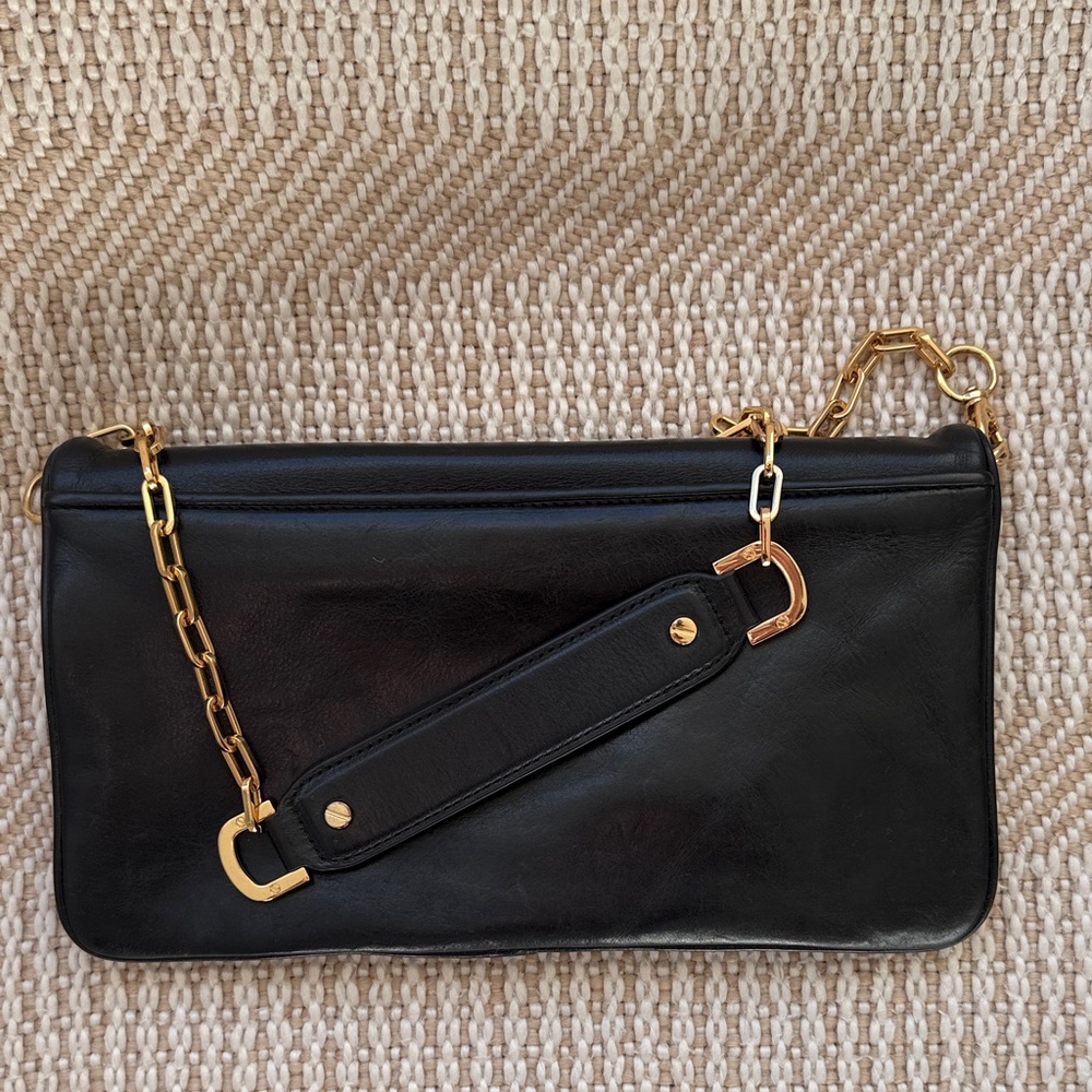 Tory Burch Black Leather Clutch with Gold Accent - Picture 3 of 8